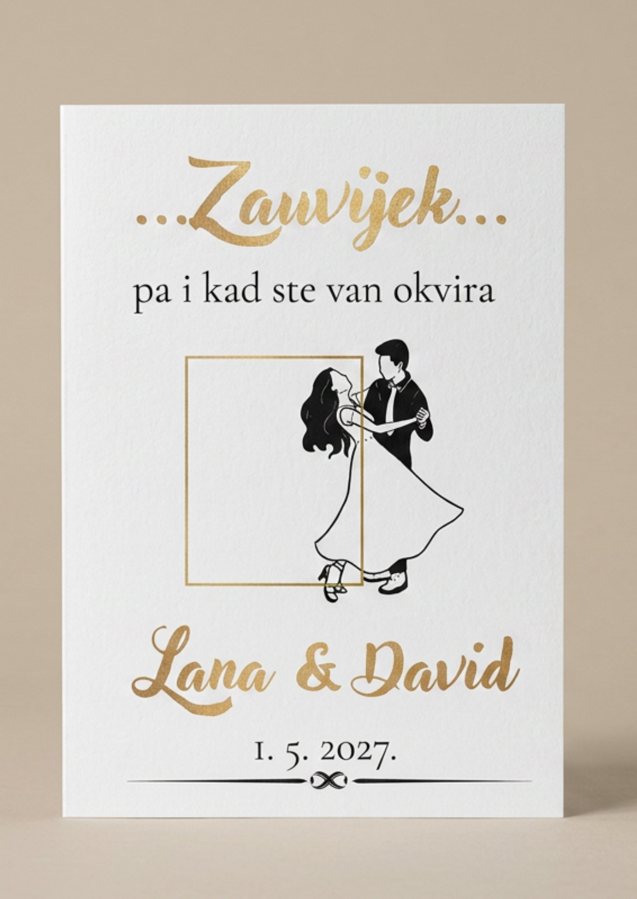 Personalizirana čestitka za vjenčanje s imenima i datumom