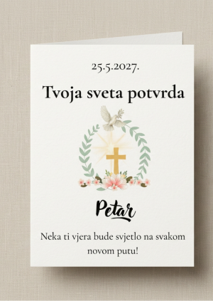 Personalizirana čestitka za svetu potvrdu i krizmu s imenom i datumom